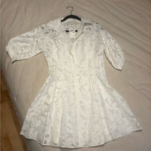 Club Monaco White Sculptural Sleeve Mini Dress